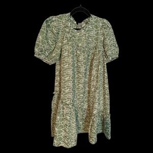 Voy green flower embroidery dress